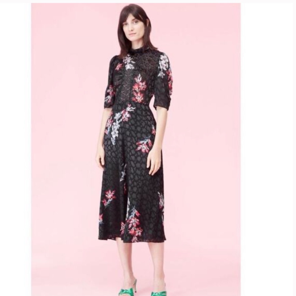 Rebecca Taylor Black Floral Midi Dress
